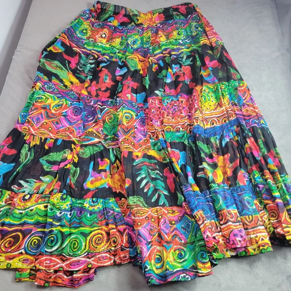 No Tags Women Large A Line Skirt Black Long Maxi Floral Modest Comfort Lined Top